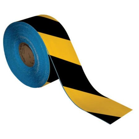 SUPERIOR MARK Floor Marking Tape, 4in x 100Ft , Black/Yellow Hazard Stripe IN-50-210I